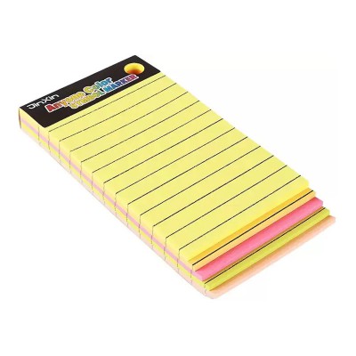 3 x 6 Inch Ruled Sticky Note Pad, Neon Colors 150 Sheets Regular, 4 Colors